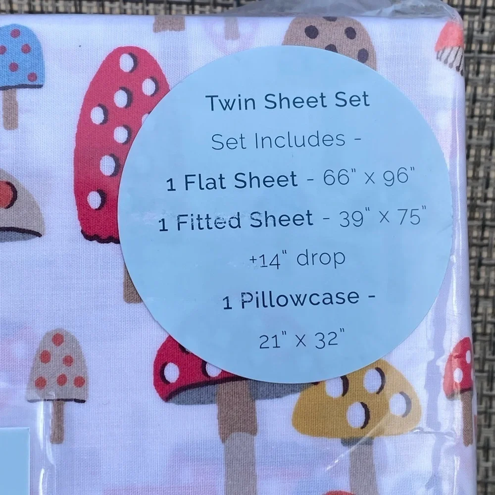 Cath Kidston London Mini Mushrooms Russet Cotton Percale TWIN XL Sheet Set 3pc
